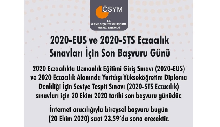 2020-EUS ve 2020-STS Eczacılık Adaylarımızın Dikkatine!