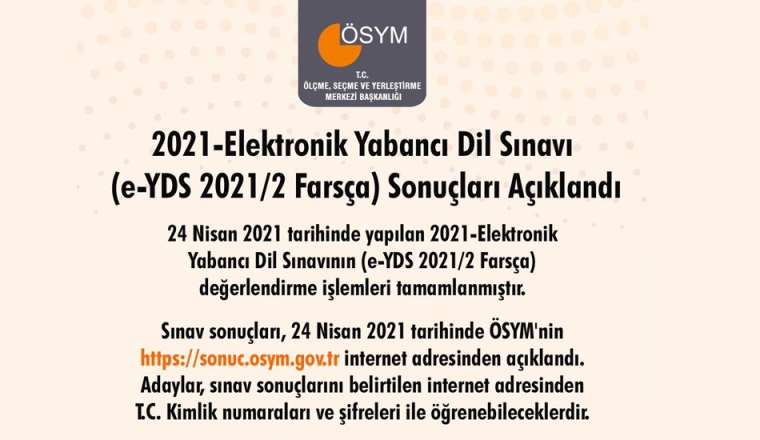 2021-Elektronik Yabancı Dil Sınavı (e-YDS 2021/2 Farsça) Sonuçları Açıklandı