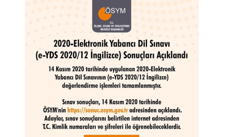 2020-Elektronik Yabancı Dil Sınavı (e-YDS 2020/12 İngilizce) Sonuçları Açıklandı