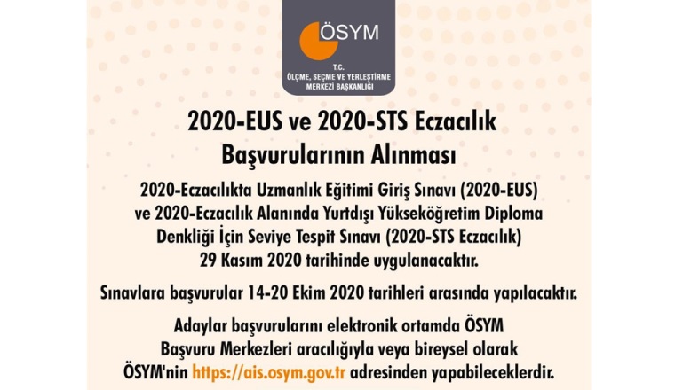2020-EUS ve 2020-STS Eczacılık Başvurularının Alınmasına Başlandı