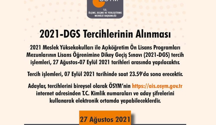 2021-DGS Tercihlerinin Alınması